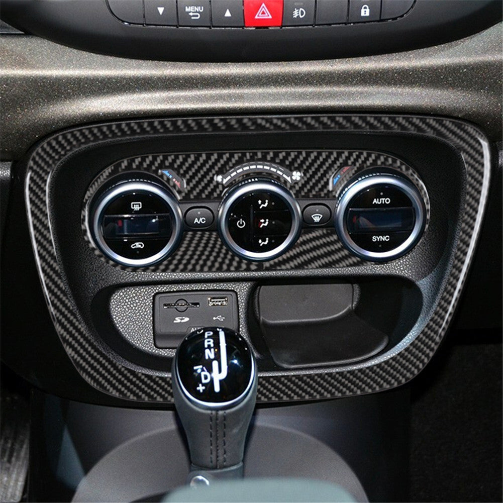 2X Carbon Fiber Interior Climate Control Panel Cover Trim for Fiat 500L 2014-17