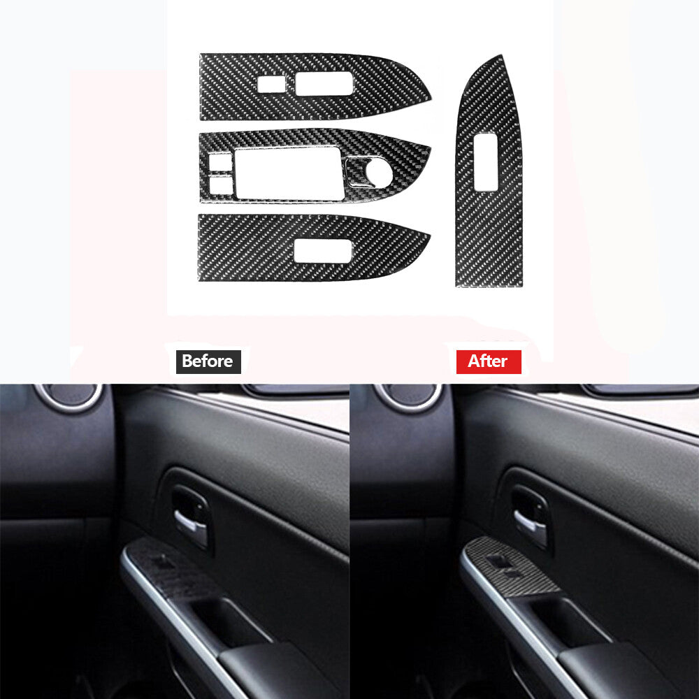 5x Carbon Fiber Window Switch Panel Cover Trim for Suzuki Grand Vitara 2006-2013