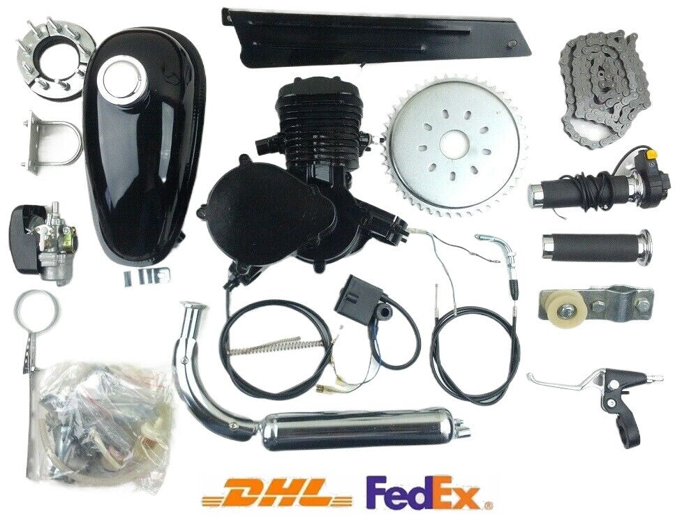 Black 80cc Petrol Gas Motor Engine for Bike Bicycle Motorized 2 Stroke Kit Set
