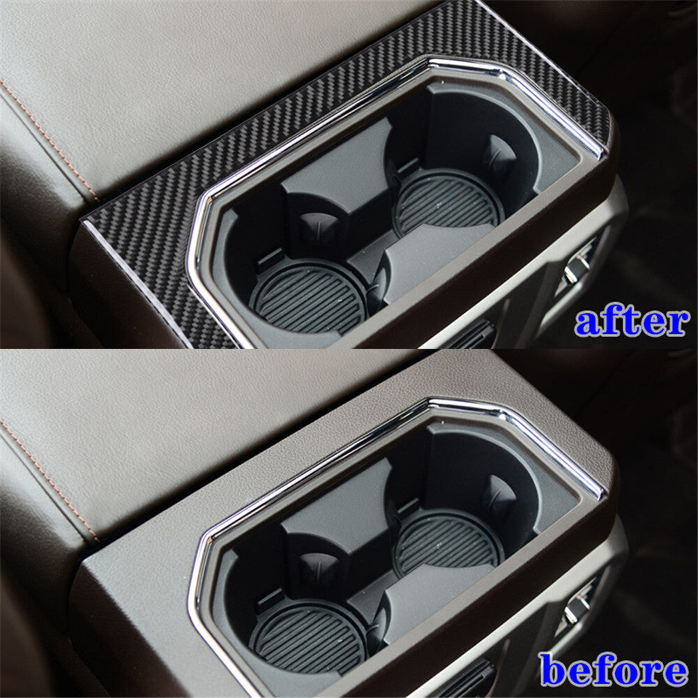 Carbon Fiber Interior Rear Cup Holder Panel Trim Cover for Ford F-150 2015-2017