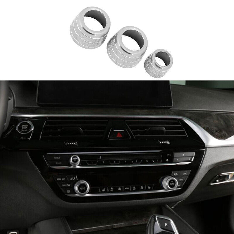 for BMW 5 Series G30 2018-2023 Silver Aluminum Middle Console Ac Knob Cover Trim