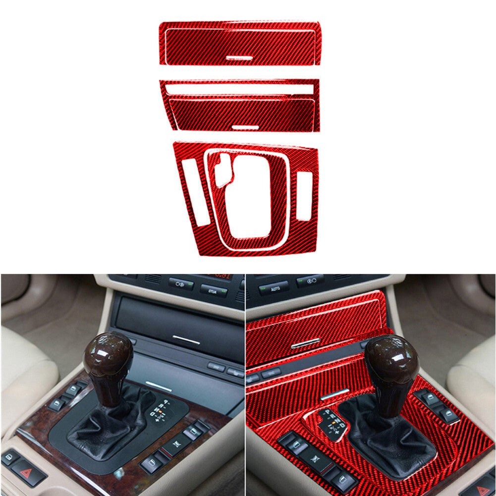 6Pcs Red Carbon Fiber Interior Gear Shift Frame Cover Trim for BMW 3Series E46