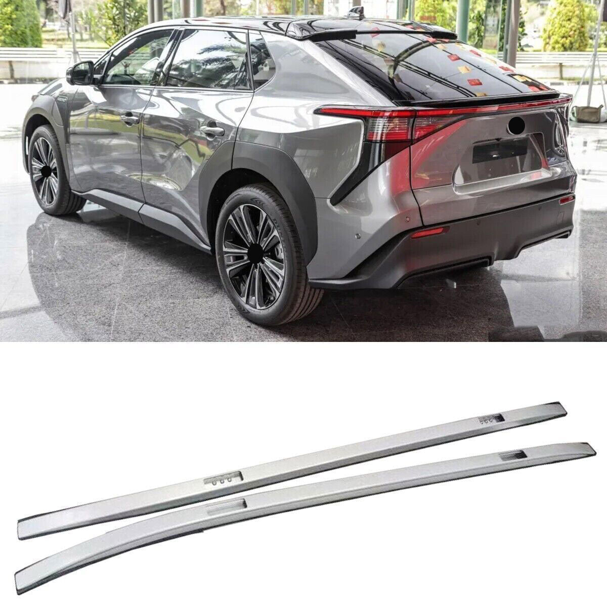 For 2023-24 for Toyota Bz4x Silver Aluminum Top Side Rail Bar Roof Rail Rack Kit 2x