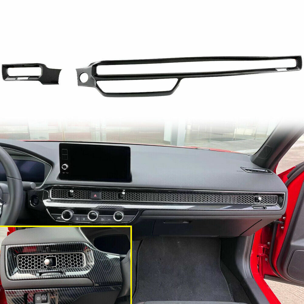 2x for Honda for Civic 2022-23 Carbon Fiber ABS Center Console Strip Cover Trim Kit