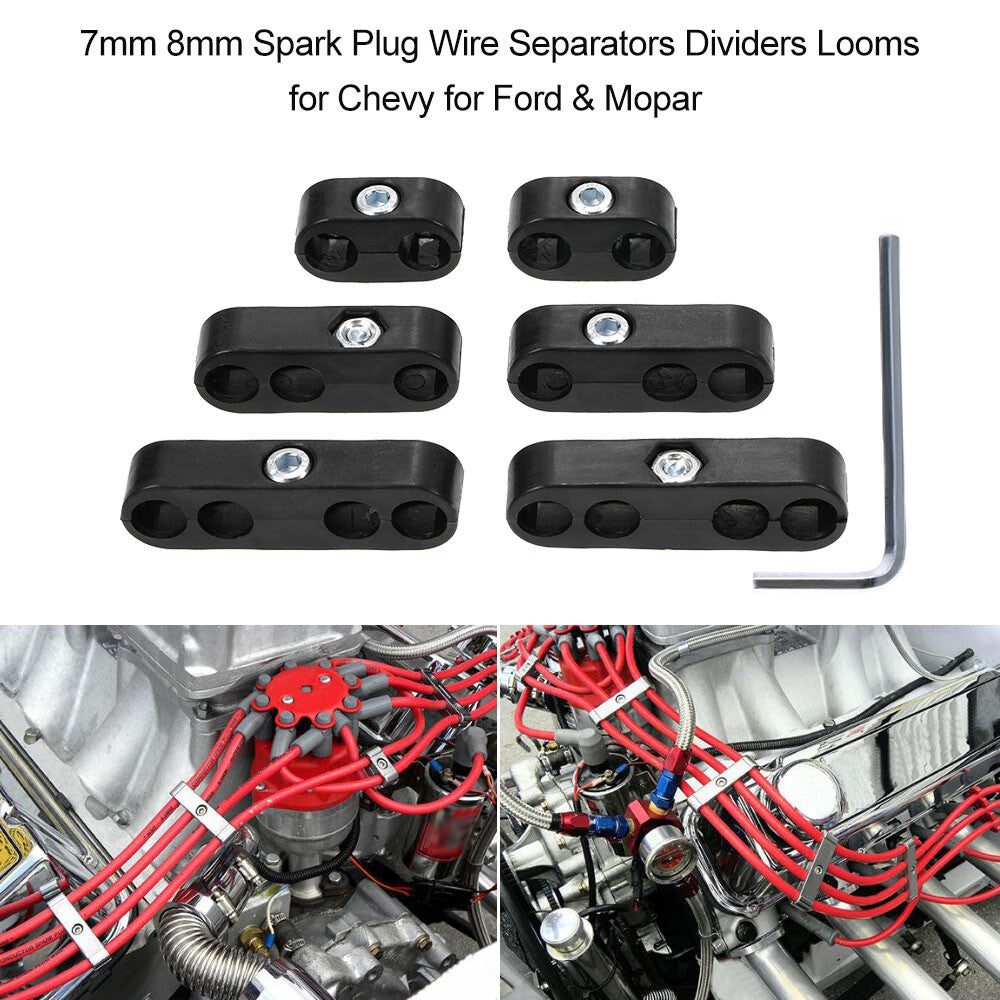 12-Piece Spark Plug Wire Separator Clips (8mm, 9mm, 10mm) for Racing - Black