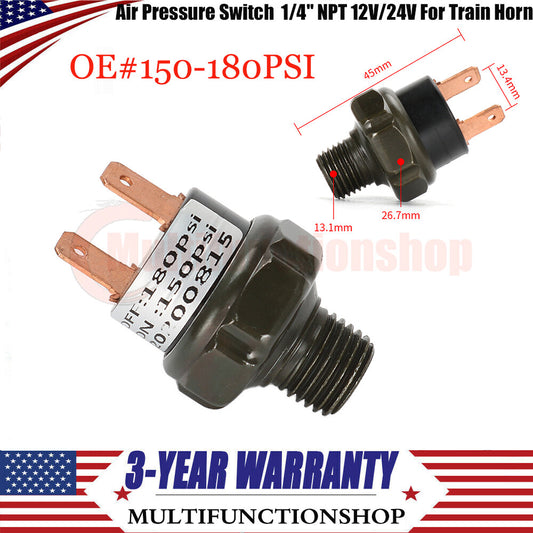 150-180PSI pneumatic switch oil tank mounting thread 1/4 inch NPT 12V/24V suitable for train horns.