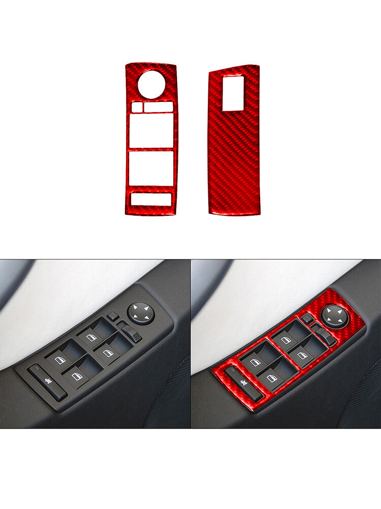 2X Red Carbon Fiber Front Window Regulator Trim Type A for BMW X5 2000-2006