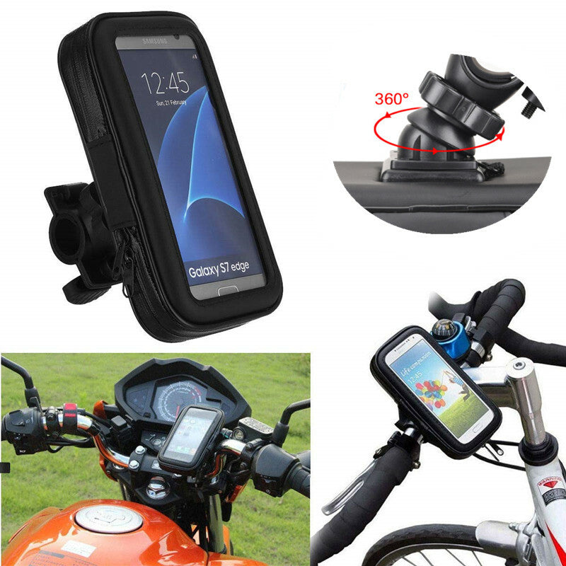 Motorcycle Waterproof 5.5in Phone Case Bag Handlebar 360 Degrees Mount Holder
