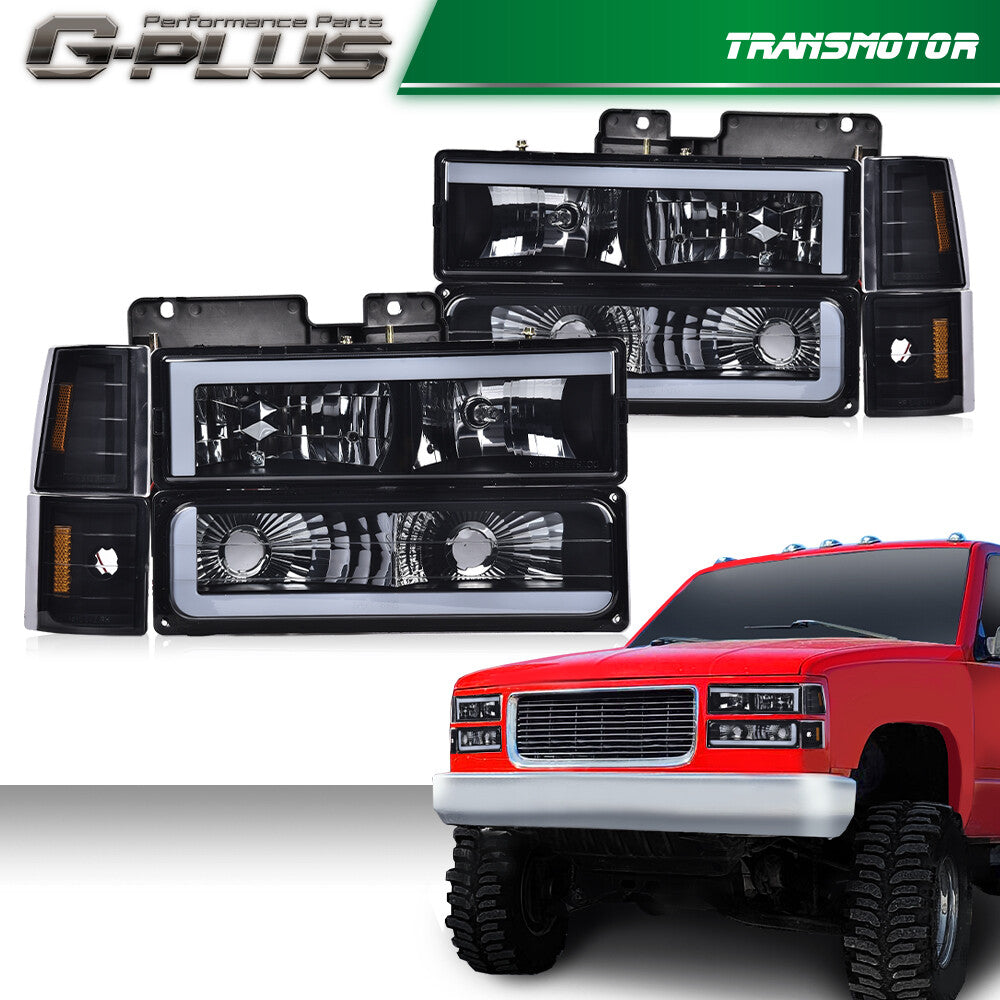 Suitable for 1988-1993 for Chevrolet C/K for GMC for Sierra Tahoe, black/smoked LED headlights.