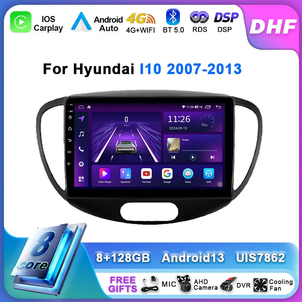 for Hyundai i10 2007-2013 Stereo Android CarPlay Car Radio GPS Multimedia Player