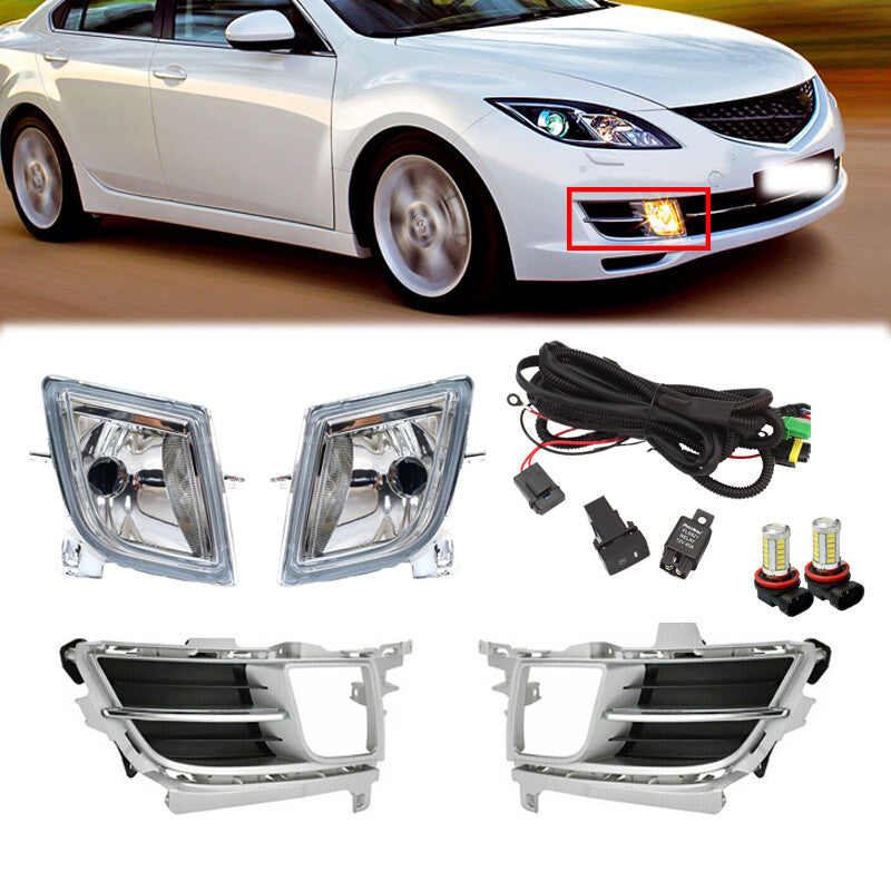 1 Set for Mazda 6 2009-2010 Front Fog Light Lamp Chrome Cover Wiring Switch LED