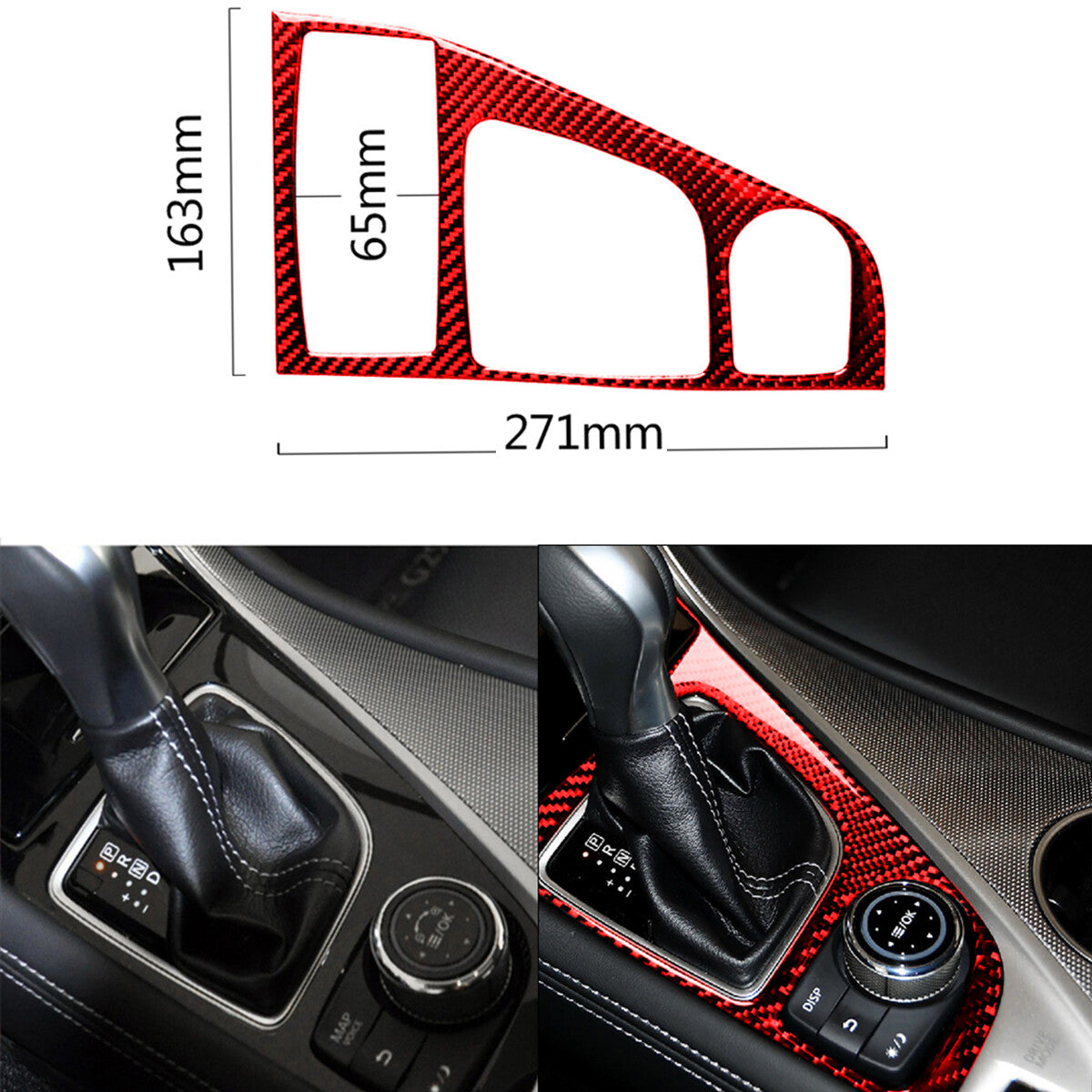 Red Carbon Fiber Gear Shift Panel Trim Cover Fit for Infiniti Q50 60 2014-19