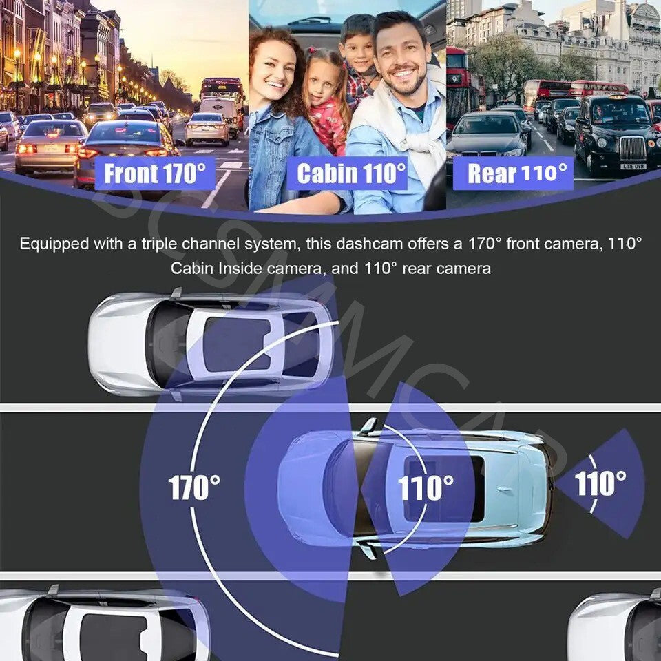 Wifi 3.16in 3 Lens HD Car DVR Rearview Video Dash Cam Recorder Camera G-Sensor