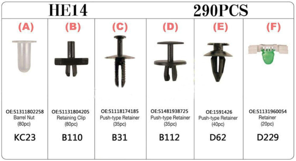 290Pcs Door Pannel Clips Mountings Headliner Retainer Fastener Screws for BMW