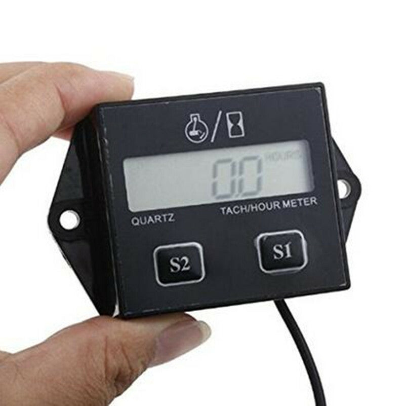 Motorcycle 2/4Stroke Engine Spark Waterproof Hour Meter Tachometer LCD Inductive