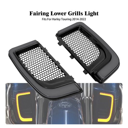 Black Fairing Lower Grills Turn Signal Lights for Harley Road Electra Glides 14+