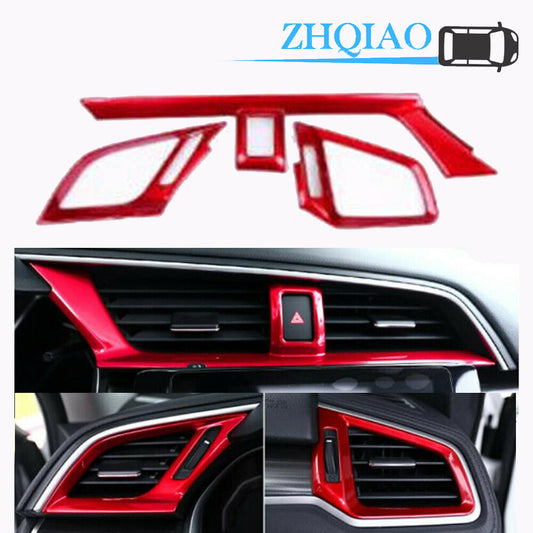 3PCS Red Front Dashboard AC Air Vent Outlet Cover Trim for Honda for Civic 2016-2020