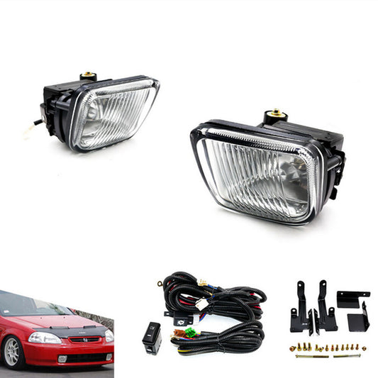 For 96-98 for Civic 2DR 3DR 4DR EK9 JDM White Lens Bumper Fog Lights Lamps/w Wiring