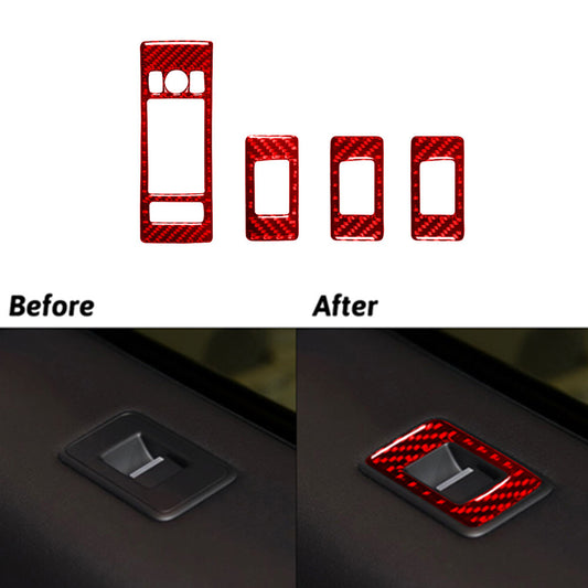 4X Red Carbon Fiber Window Lift Switch Trim For Land for Range Rover Sport 2014-2017