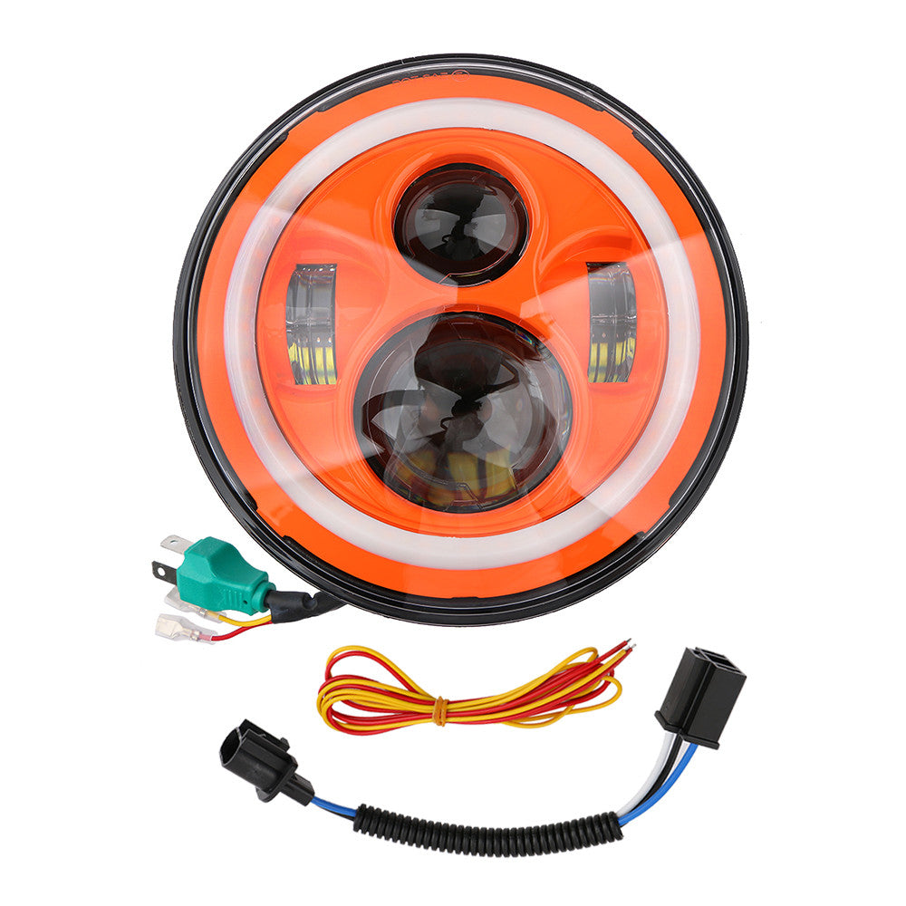 Orange 7-inch round LED headlights with high/low beam halo cornering eyes suitable for Jeep for Wrangler JK LJ