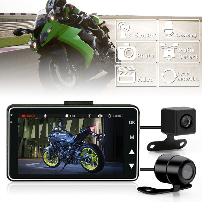 Motorcycle/Skateboard DVR Front + Rear Camera Dashcam with G Sensor