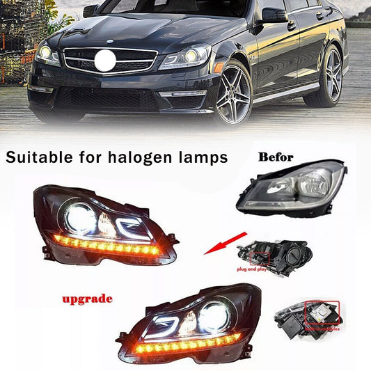 for Mercedes W204 2011-2014 Upgrade LED DRL Headlights C63 Style Headlamp Pair