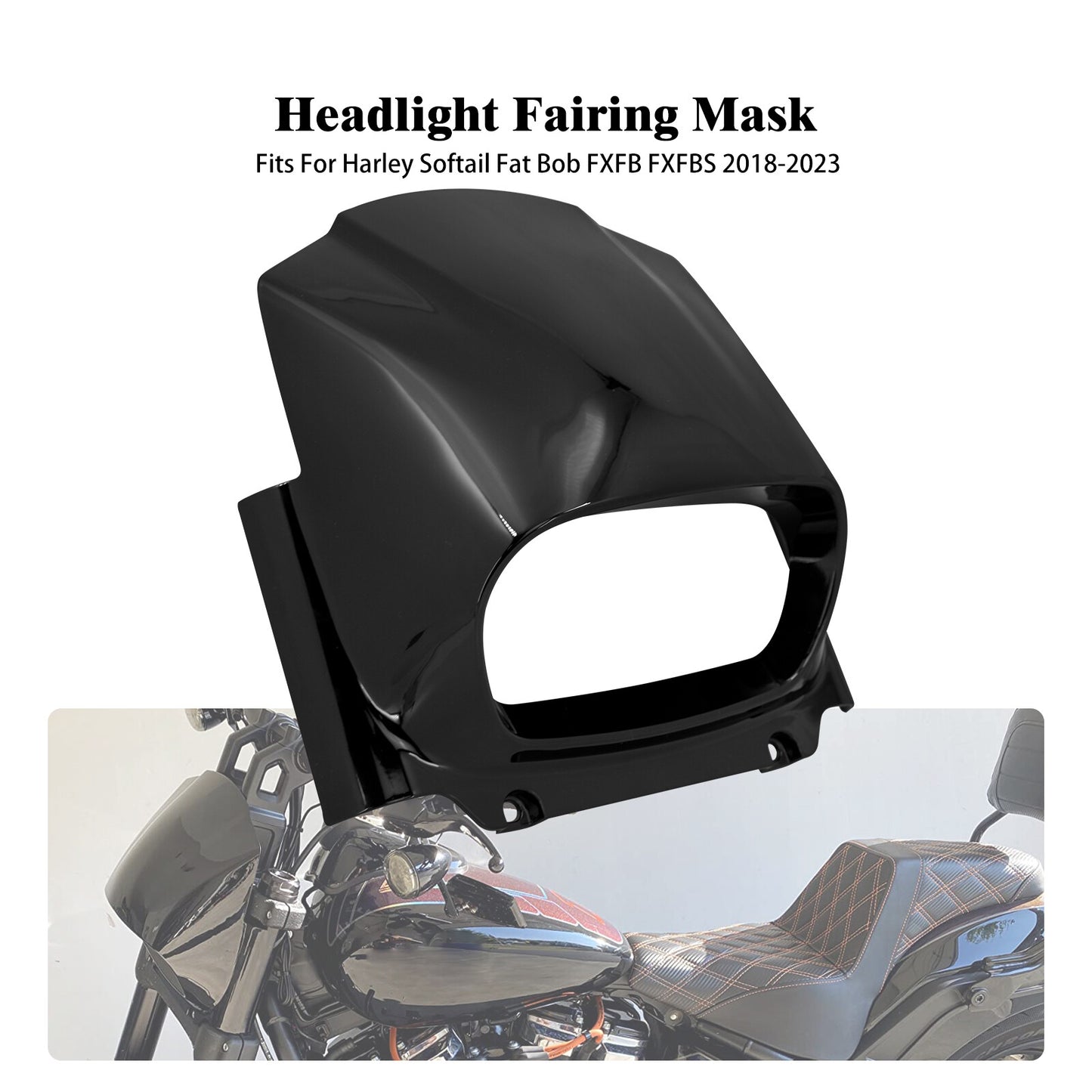 Gloss Black Headlight Fairing Mask Cowl Fits for Harley Softail M8 Fat Bob 18-22
