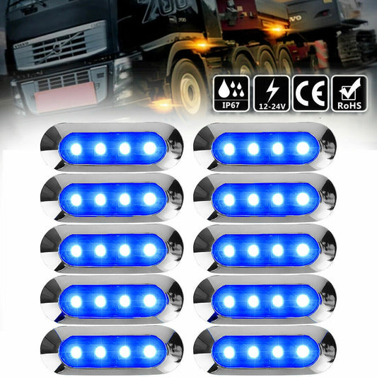 Clearance 12V 24V LAMP 10X Blue led marker Chrome light side LORRY Truck trailer