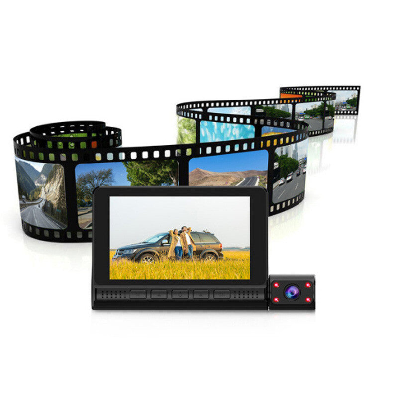 4-inch 1080P triple-lens touchscreen car DVR rearview video dashcam camera