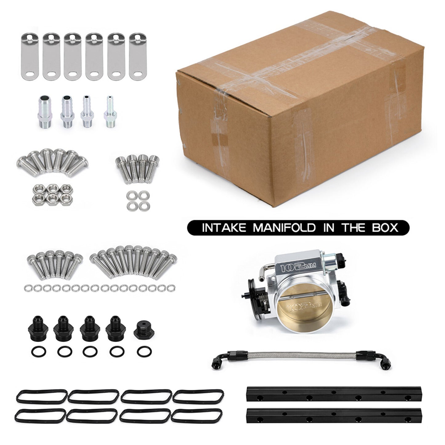 Silver 102mm HIGH Intake Manifold LS1 LS2 LS6 + Throttle Body  Fuel Rails 5.3L