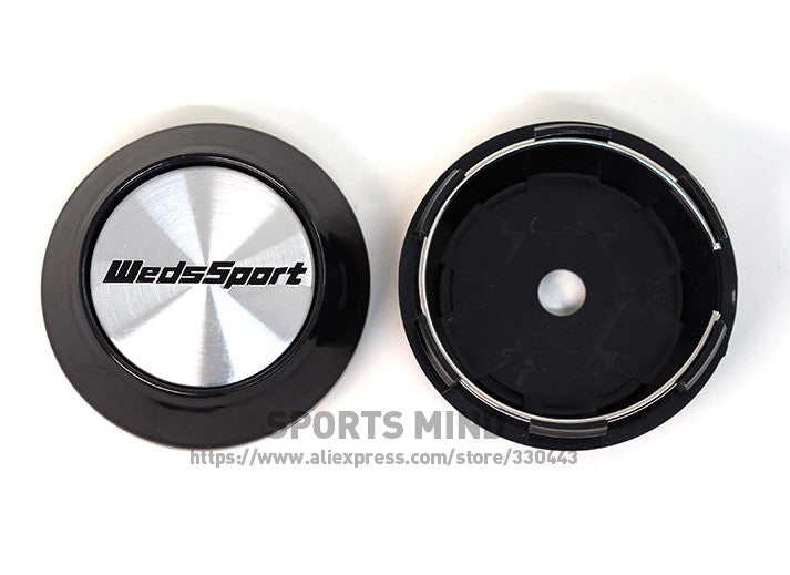 Brand new 4-piece set of 68mm Weds Sport wheel caps, rim center caps, badges, silver TE37