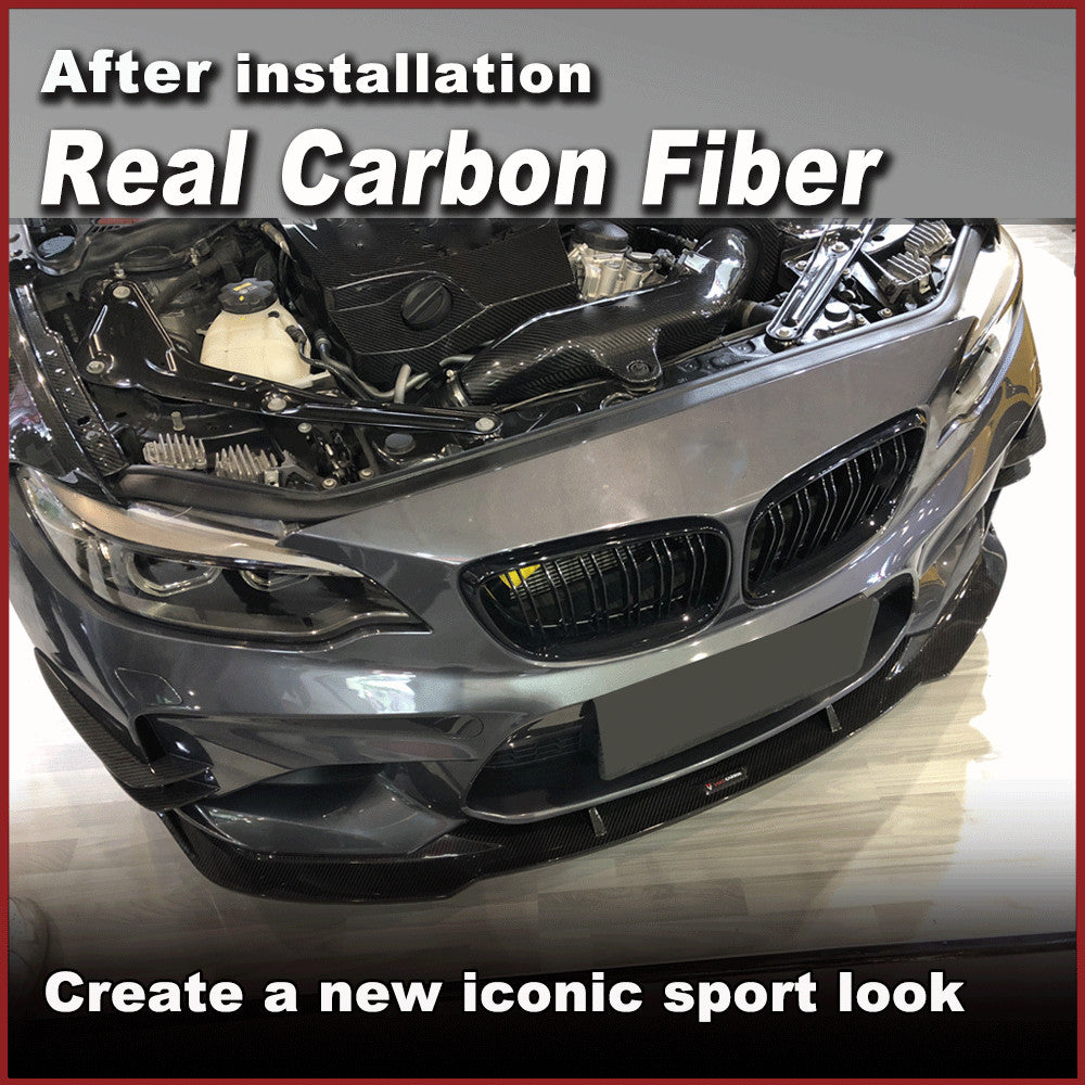 Fit for BMW F87 M2 16-20 REAL Carbon Front Bumper Canard Splitter Kit Fins Trims