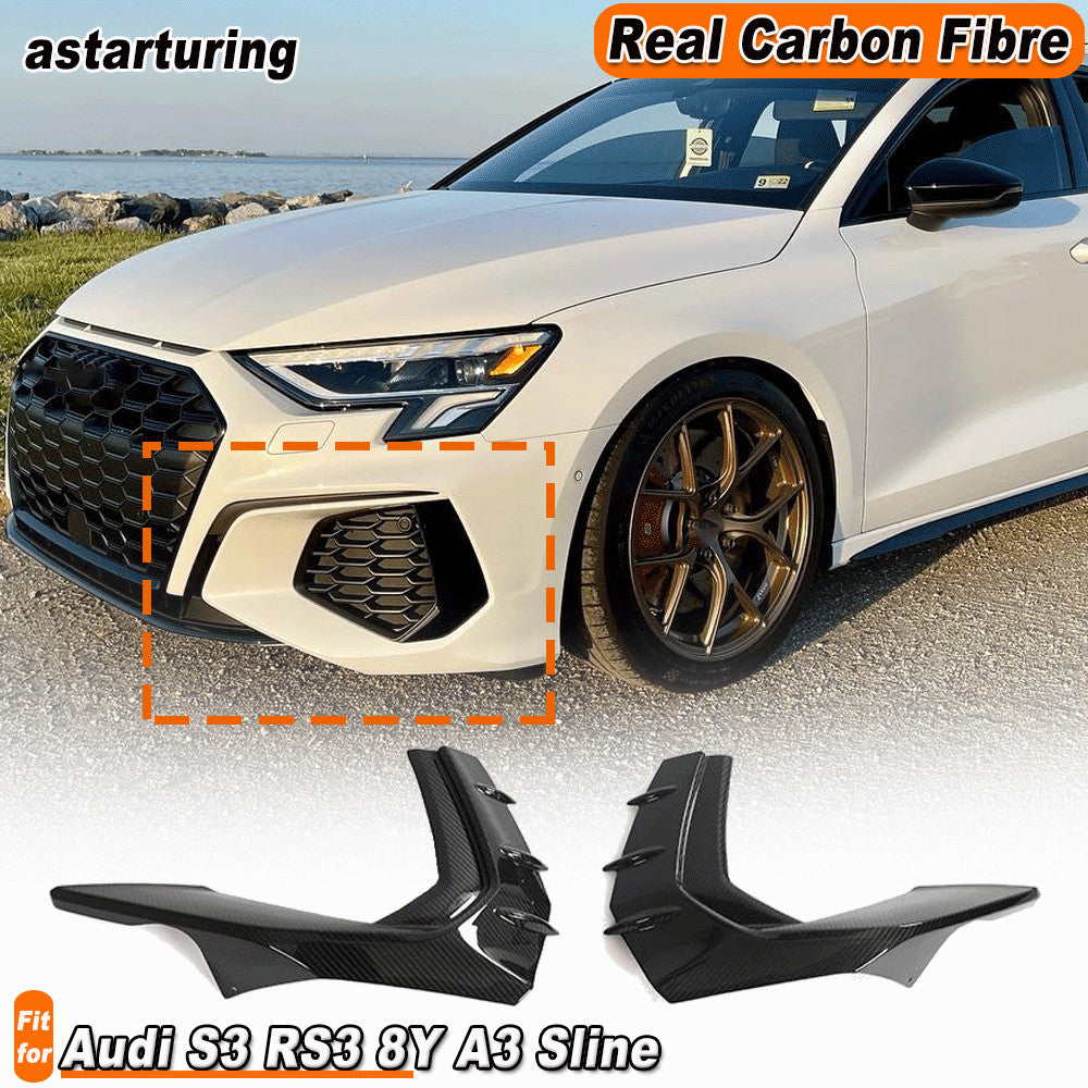 for Audi S3 RS3 8Y A3 Sline 2022-2023 REAL CARBON Front Bumper Canard Vent Fins