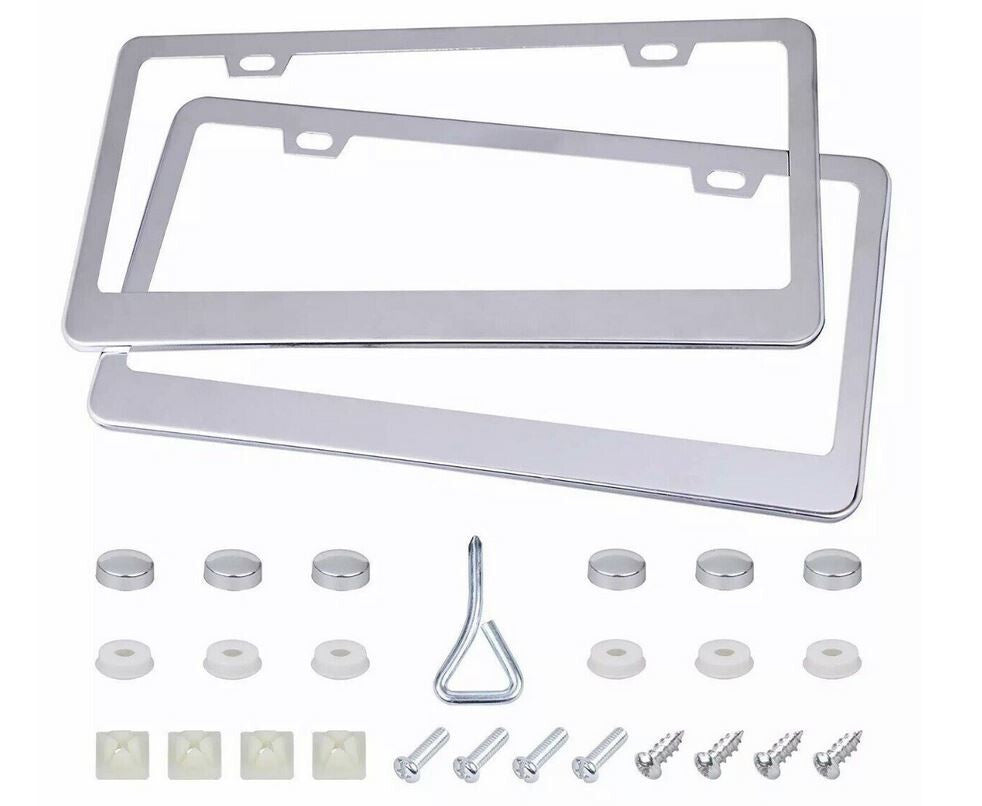 2-piece car license plate frame cover, rear trunk screw cap, chrome alloy, suitable  for ford