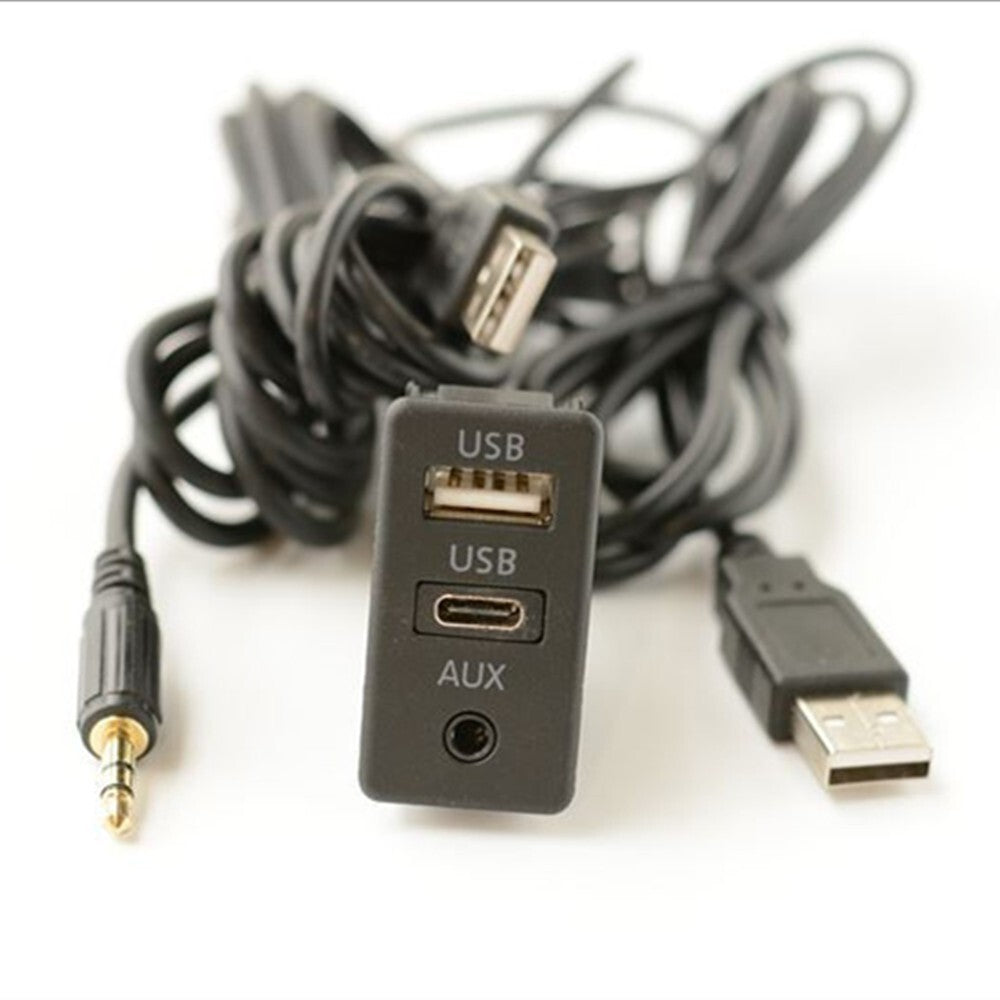 1.5M Car Dash Flush Mount AUX Type C Dual USB Port Panel Extension Cable Adapter