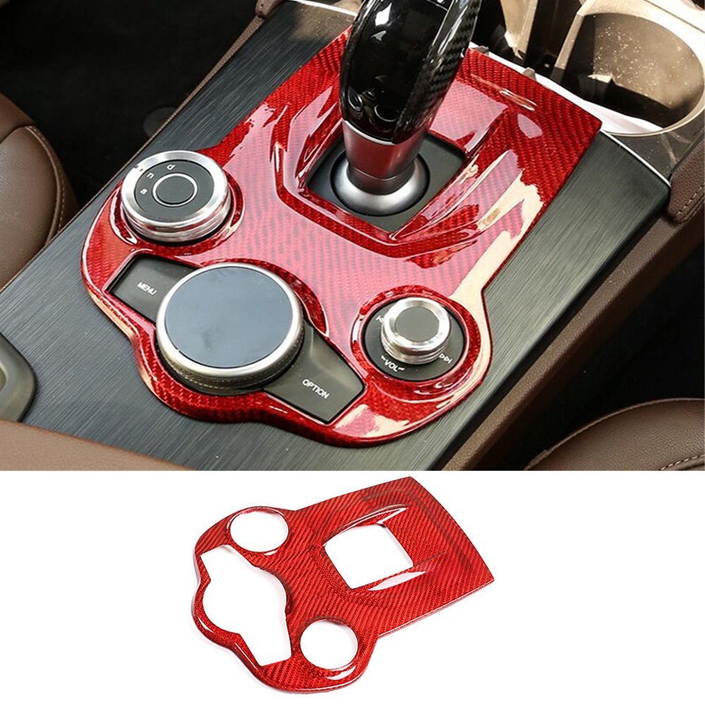 Red Carbon Fiber Gear Shift Panel Trim Fit for Alfa Romeo Giulia for Stelvio 2017-19
