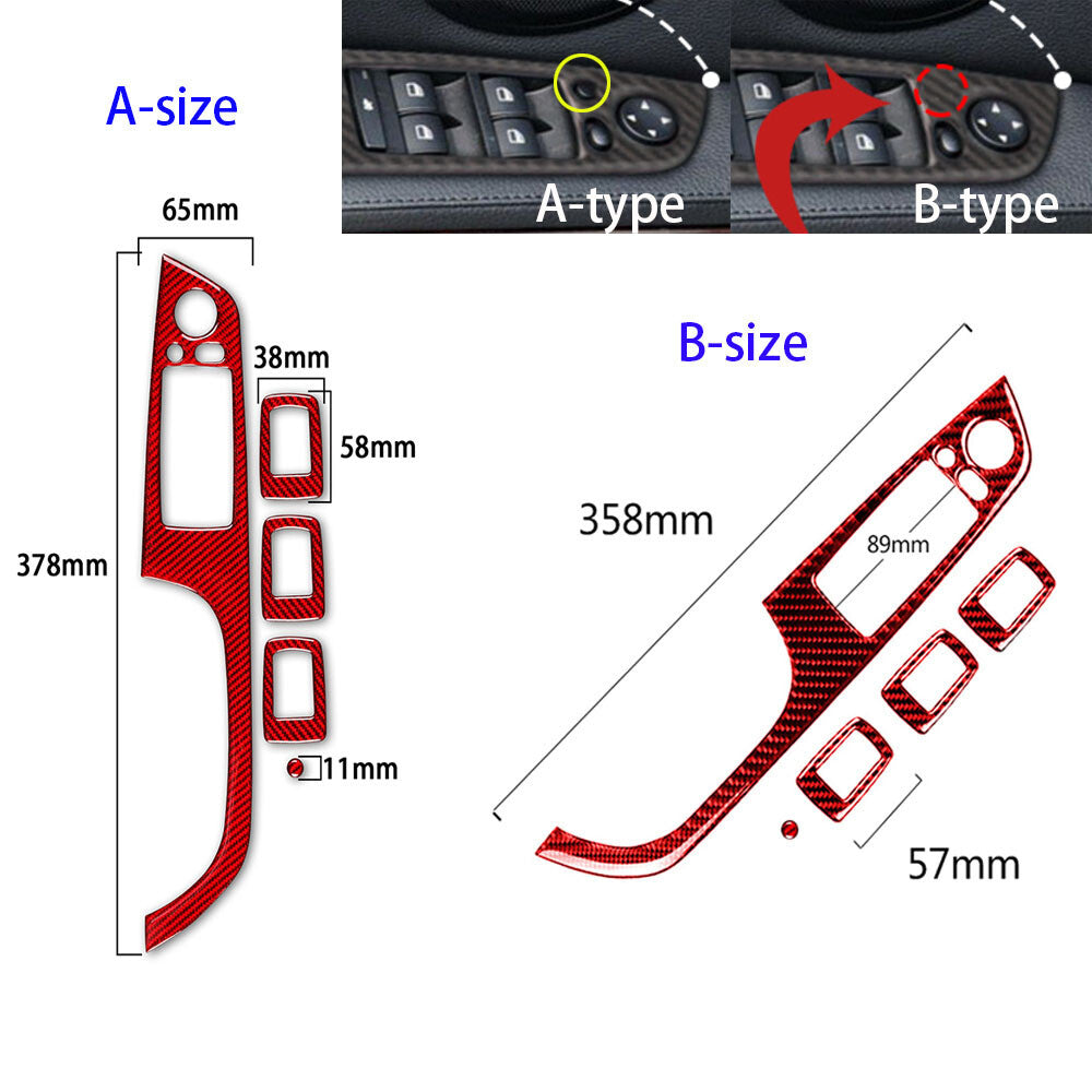 Red Carbon Fiber Window Lift Switch Panel Cover for BMW 3 Series E90 E92 2005-12