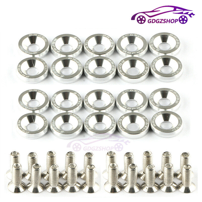 20pcs Silver Aluminum JDM Fender Bumper Washer M6 Bolt Engine Bay Dress Up Kit