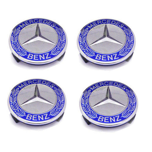 4 sets of 75mm wheel center caps and hubcaps for Mercedes-Benz AMG wreaths in light blue