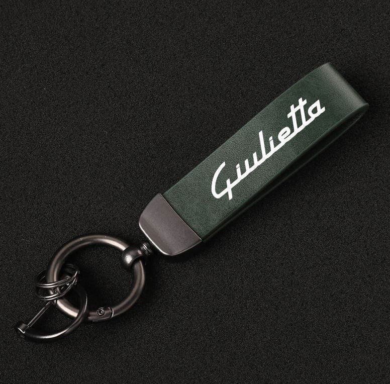 Brown leather horseshoe buckle for Alfa Romeo Giulietta car keychain/key ring.