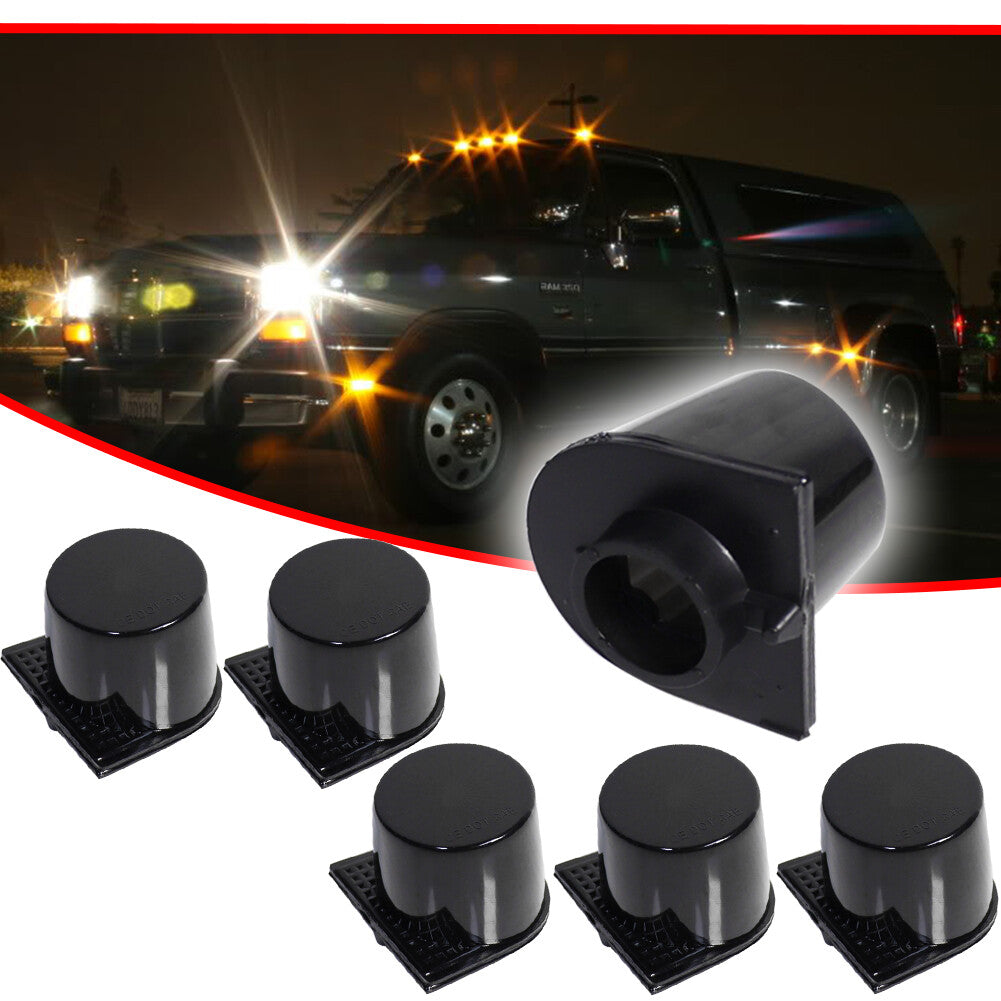 5-Piece Roof Cab Marker Gap Light Black Protective Cover + Base Housing for Dodge (1984-1993)