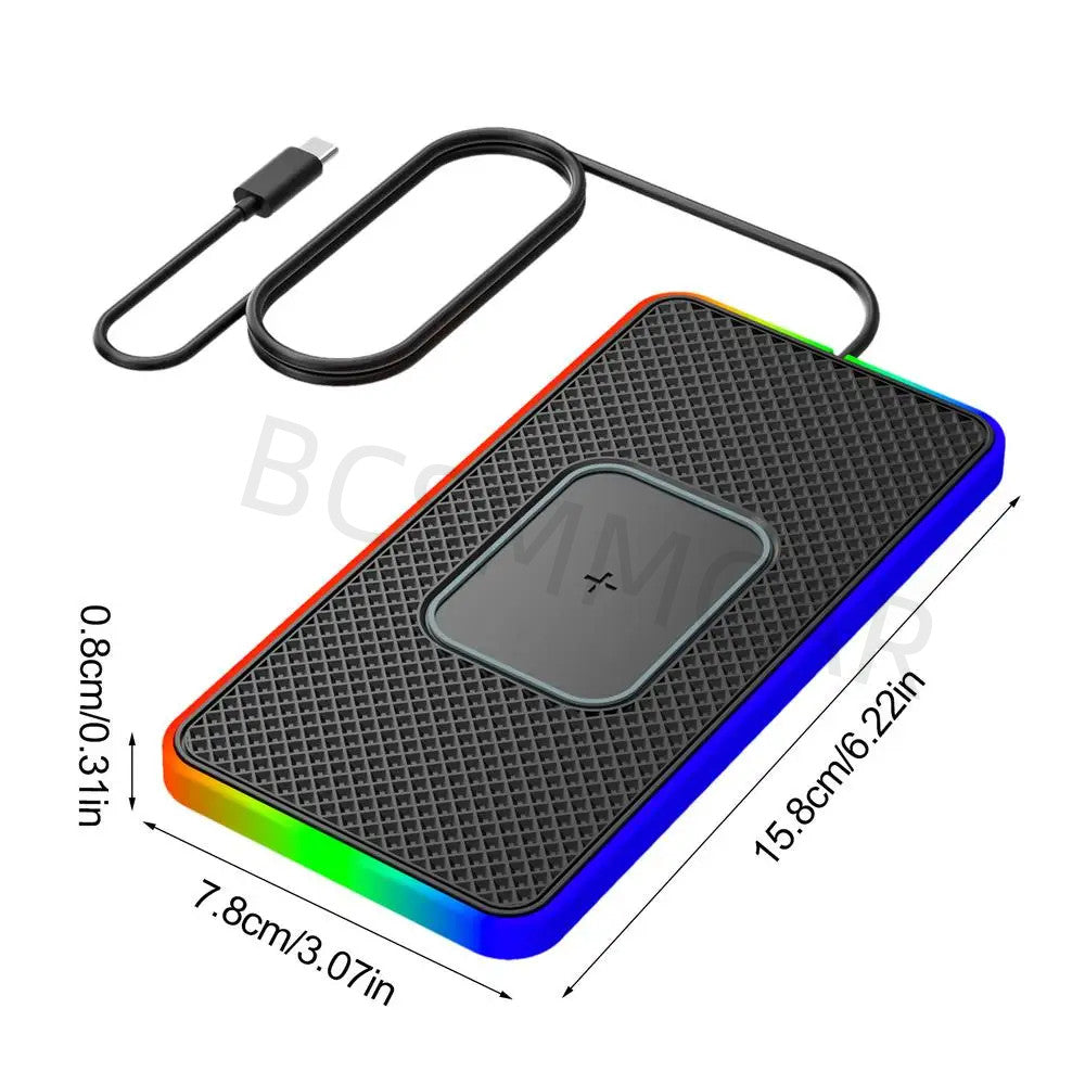 15W Wireless Fast Charging Dock Station Car for Charger Adapter Type C W/LED Light