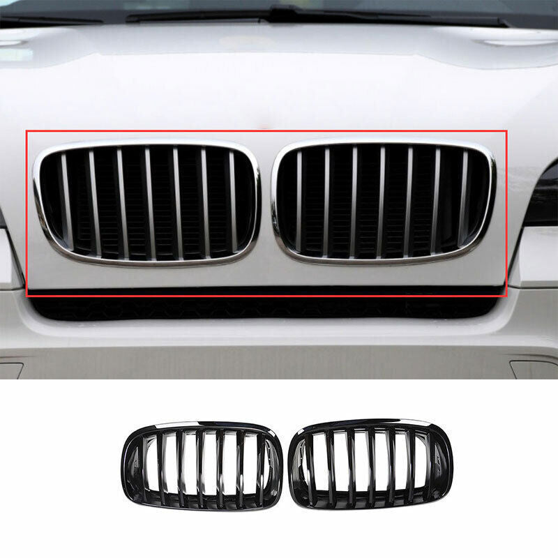 for BMW X5 E70 2008-13 ABS Bright Black Front Upper Bumper Mesh Grill Grille 2P