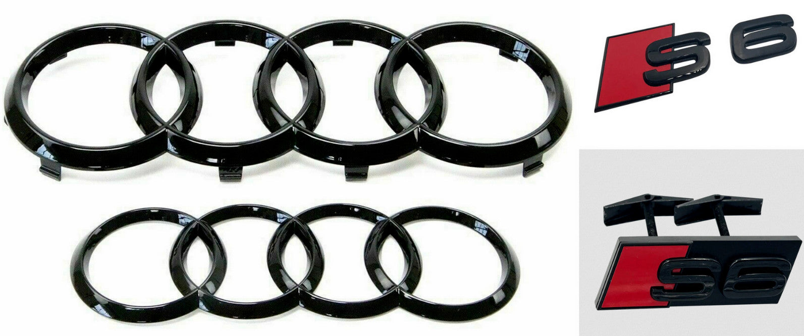 Suitable for Audi S6 range hood, rear ring, front grille, rear trunk badge, Quattro S line, gloss black