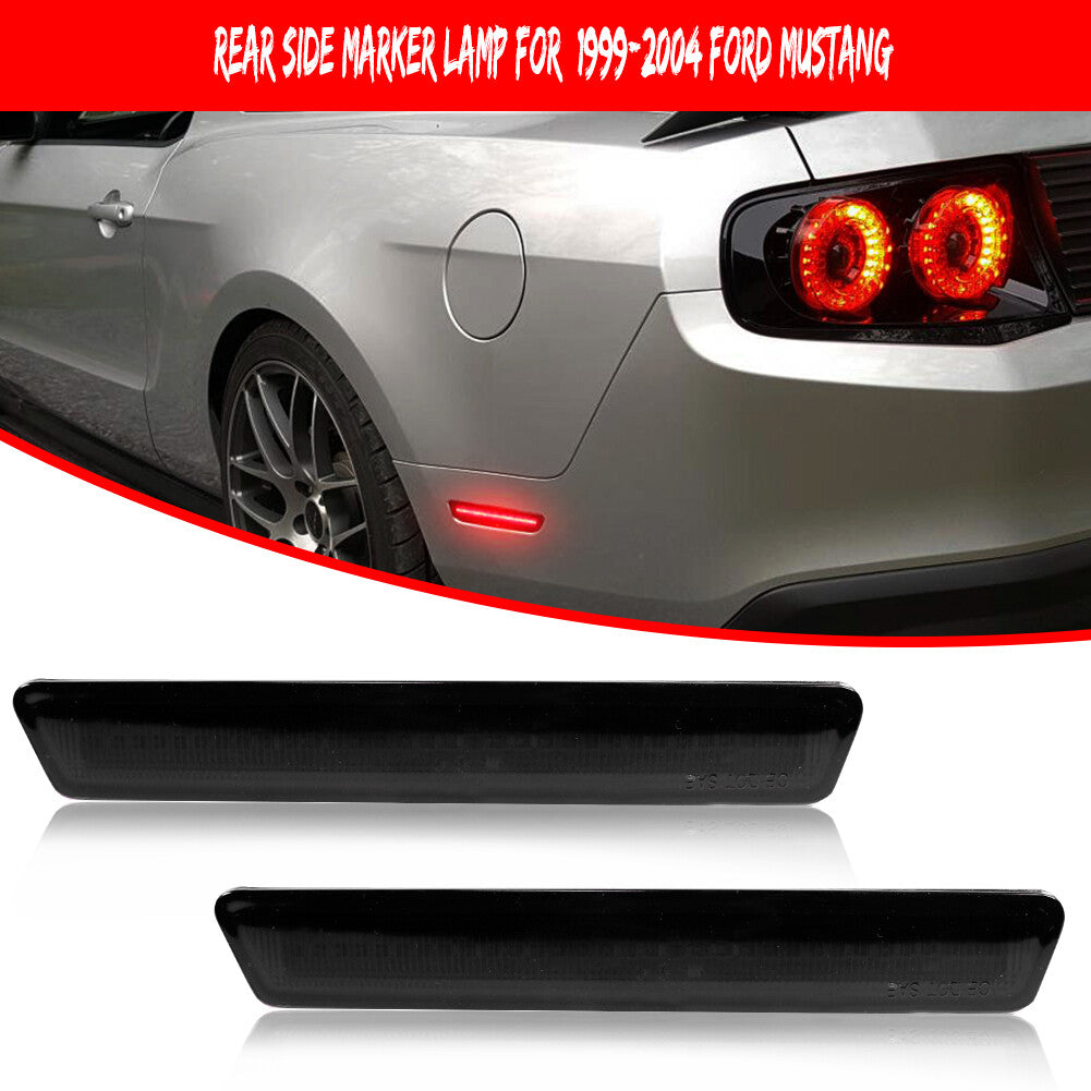Smoked lens with red LED rear marker indicator for 1999-2004 for Ford Mustangs.
