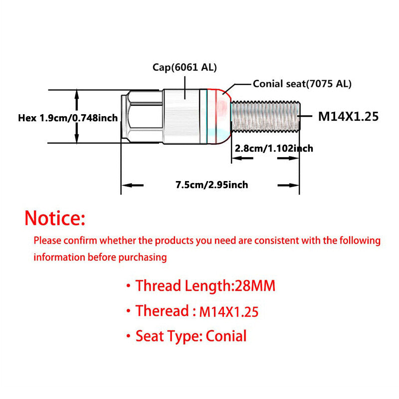 20PCS M14x1.25 Blue Wheel Lug Bolts 28mm Shank Cone for Seat Forged Stud Set for BMW
