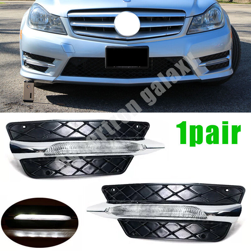 1Pair For 2012-2014 for Mercedes-Benz W204 C-Class Front Bumper LED DRL Fog Lamp