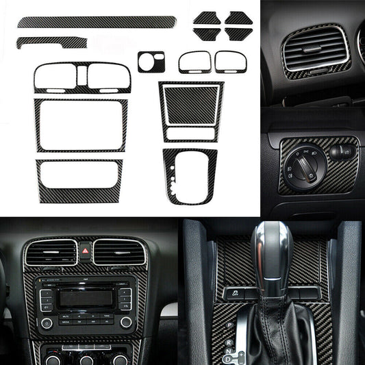 15PCS for VW for Golf 6 MK6 GTI 2008-12 Carbon Fiber Car Interior Full Set Kit Trim