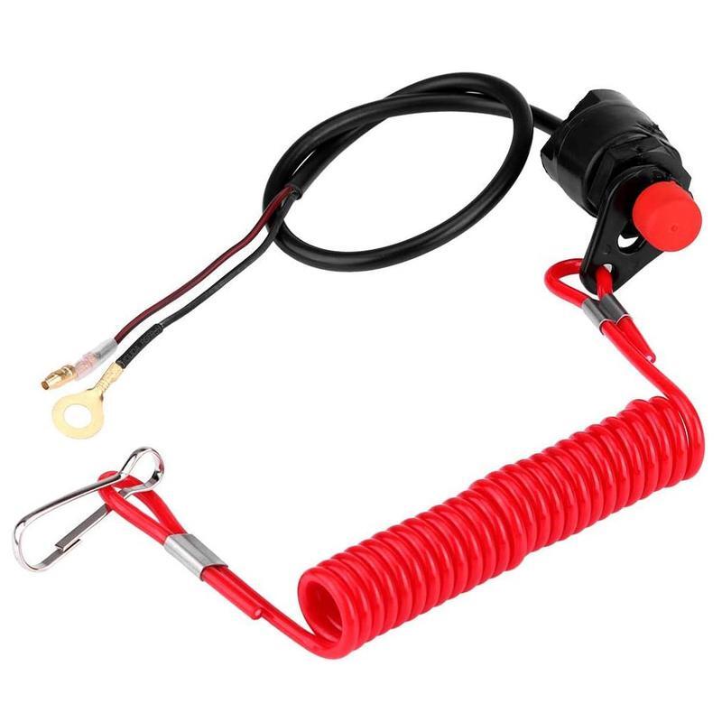 One marine kill switch with safety tether and lanyard for marine outboard engines. Red