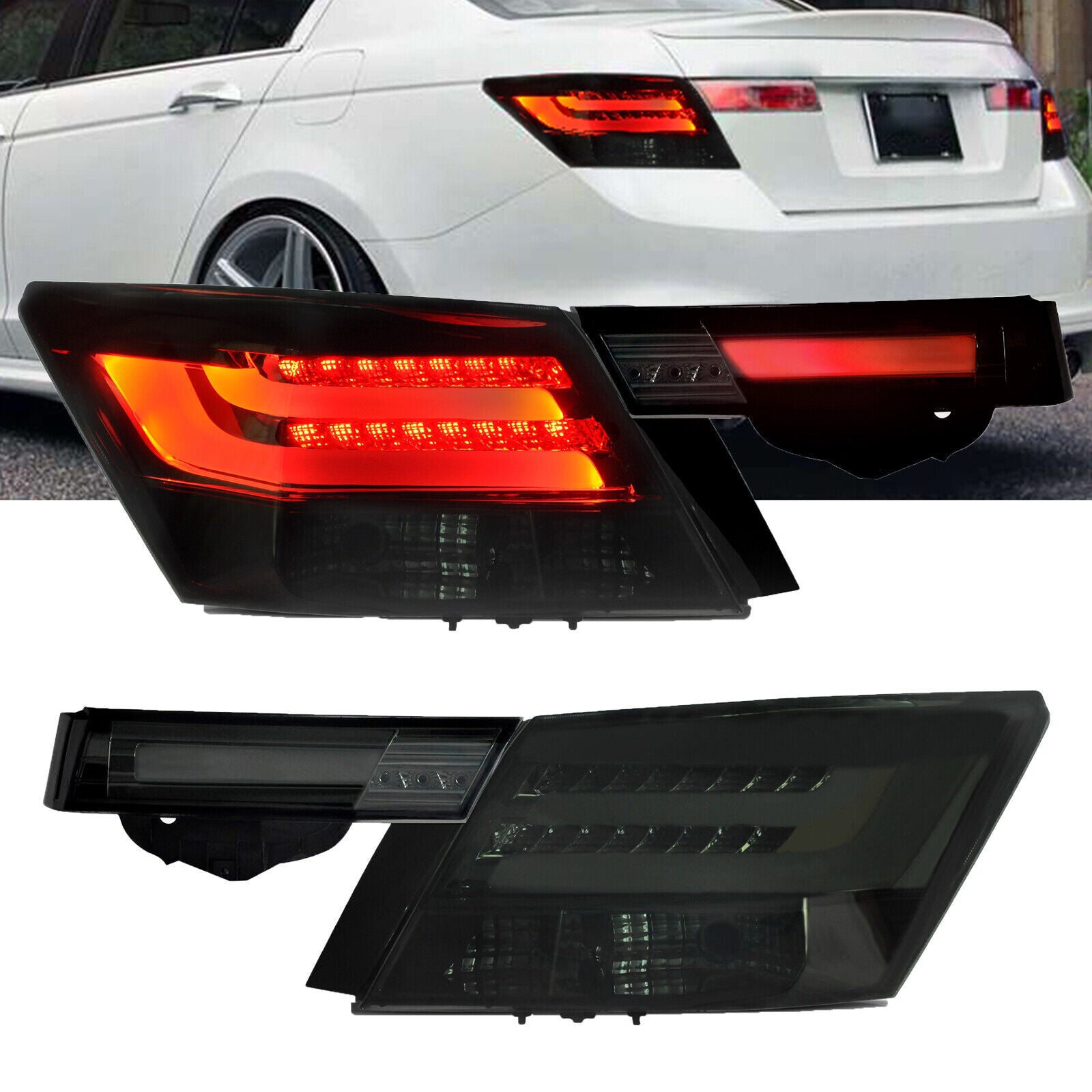 4P LED Tail Lights Rear Brake Lamps Replace for Honda ACCORD Sedan 4DR 2008-2012